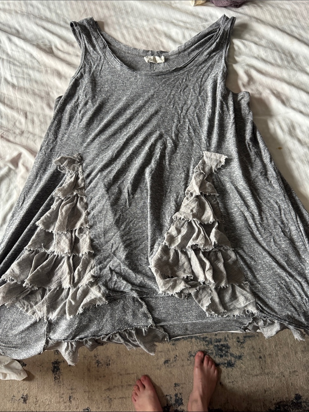 A'Reve Gray Ruffle Pocket Tank